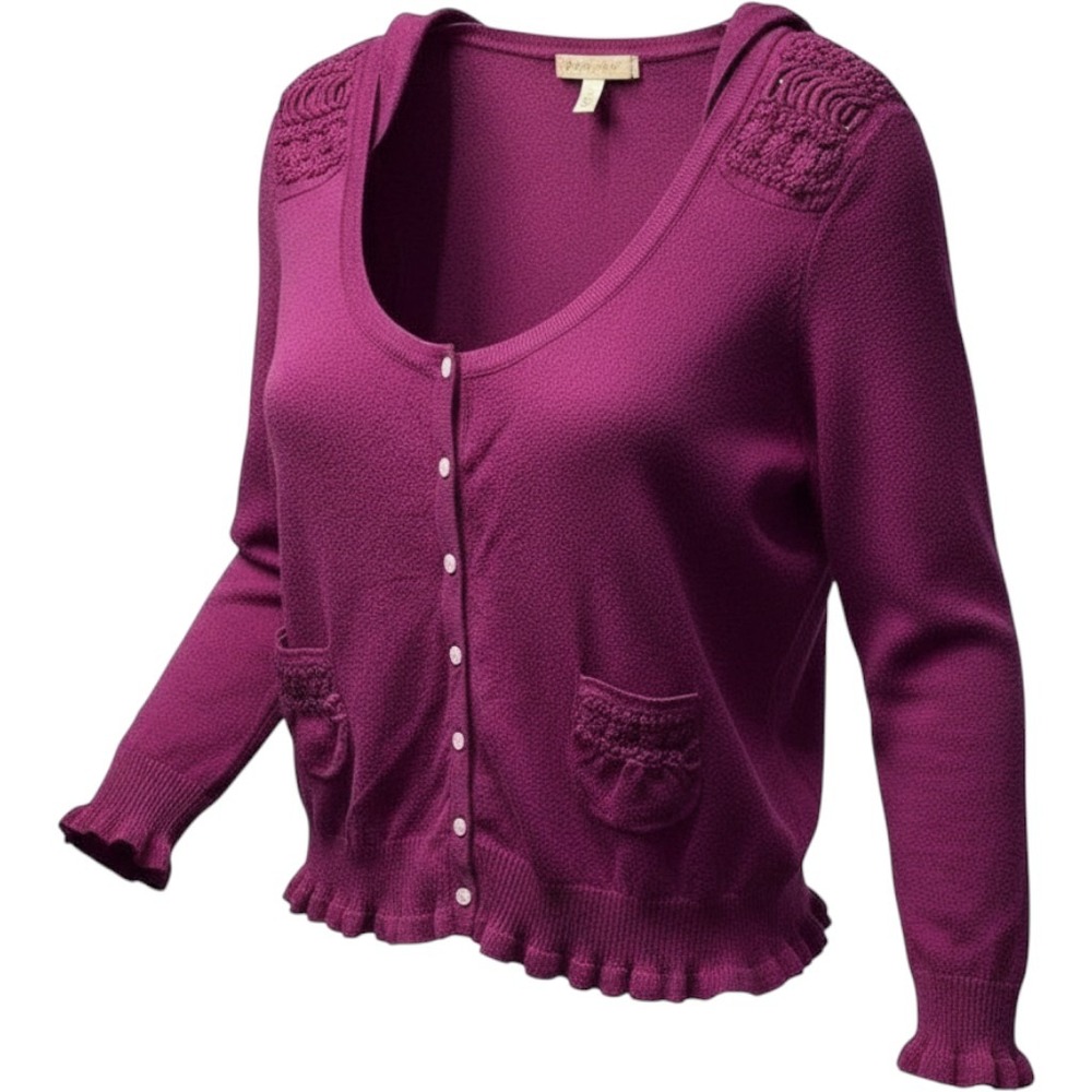 Anthropologie Moth Purple Cotton Hooded Cardigan Crochet Lace Shoulder Small